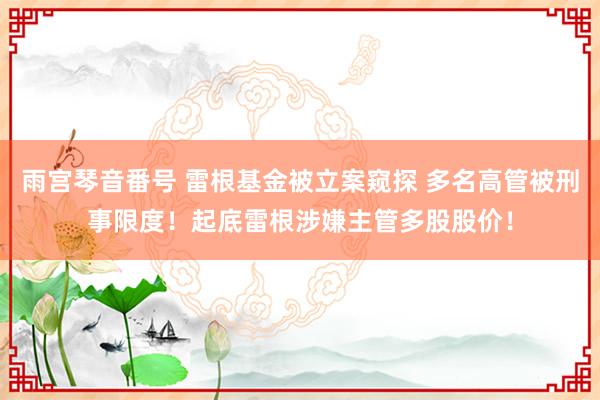 雨宫琴音番号 雷根基金被立案窥探 多名高管被刑事限度！起底雷根涉嫌主管多股股价！