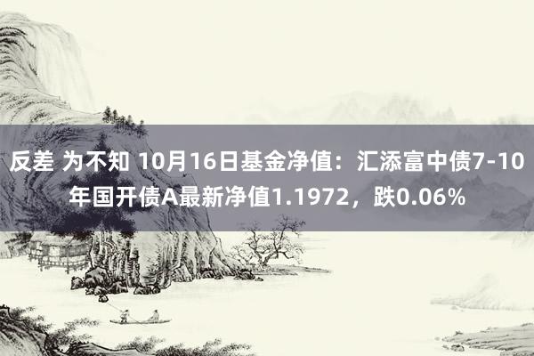 反差 为不知 10月16日基金净值：汇添富中债7-10年国开债A最新净值1.1972，跌0.06%